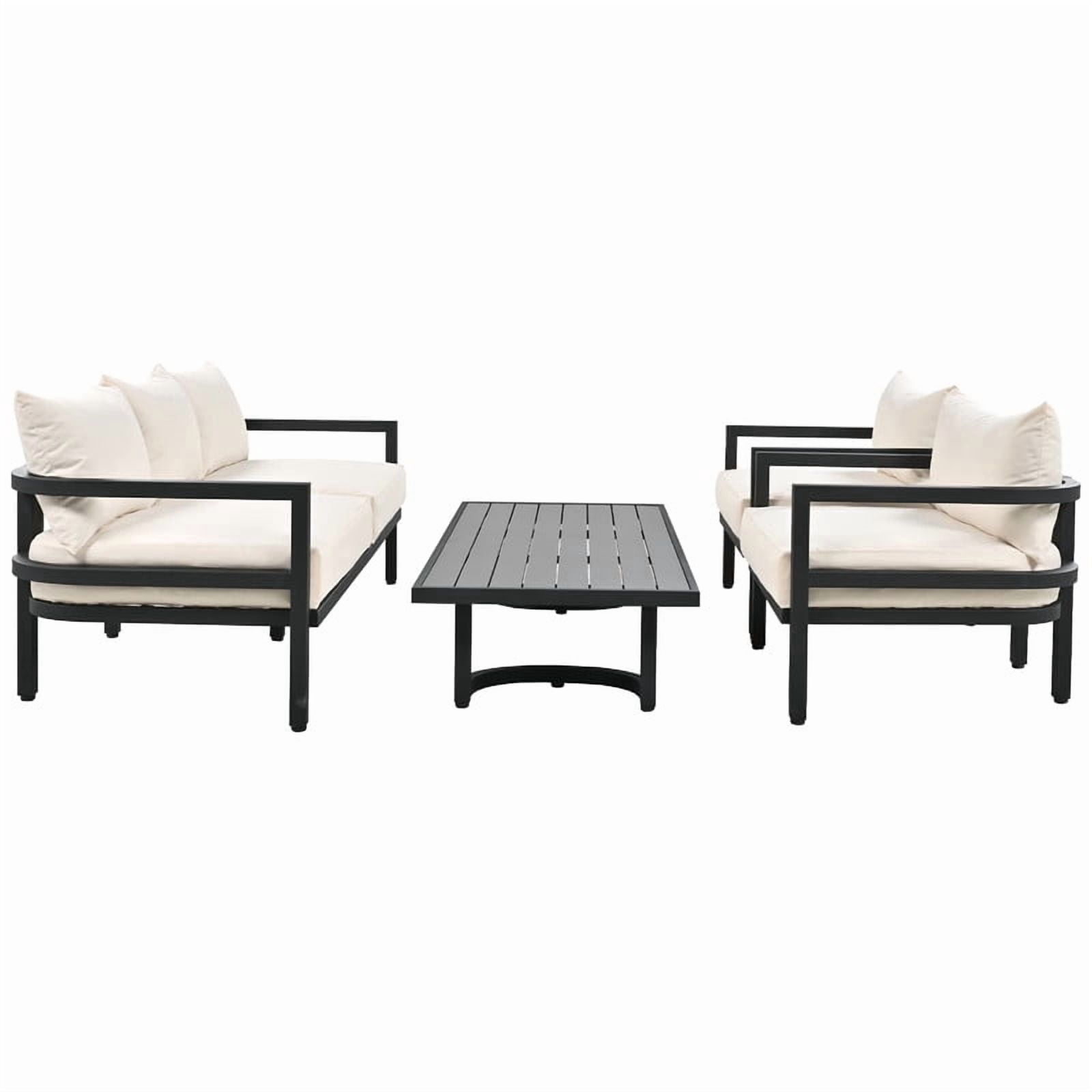 4-Piece Steel Frame Outdoor Sectional Sofa Set with Coffee Table, Patio Conversation Set with Cushions, Patio Furniture Set for Garden, Lawn & Backyard
