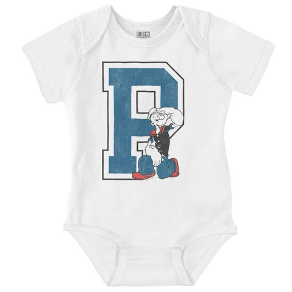 Popeye Cartoon Vintage Varsity P Romper Boys or Girls Infant Baby Brisco Brands NB
