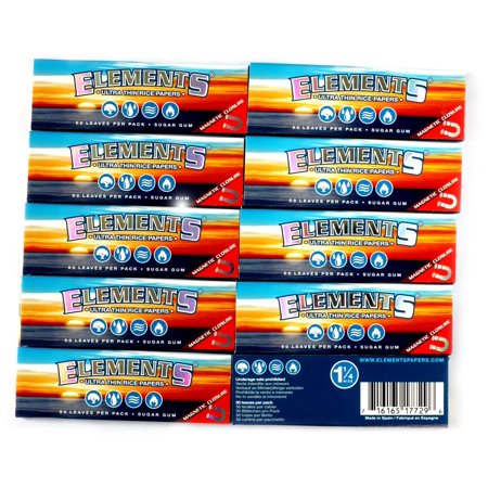 Elements 1.25 1 1/4 Size Ultra Thin Rice Rolling Paper With Magnetic Closure 10 Packs 10
