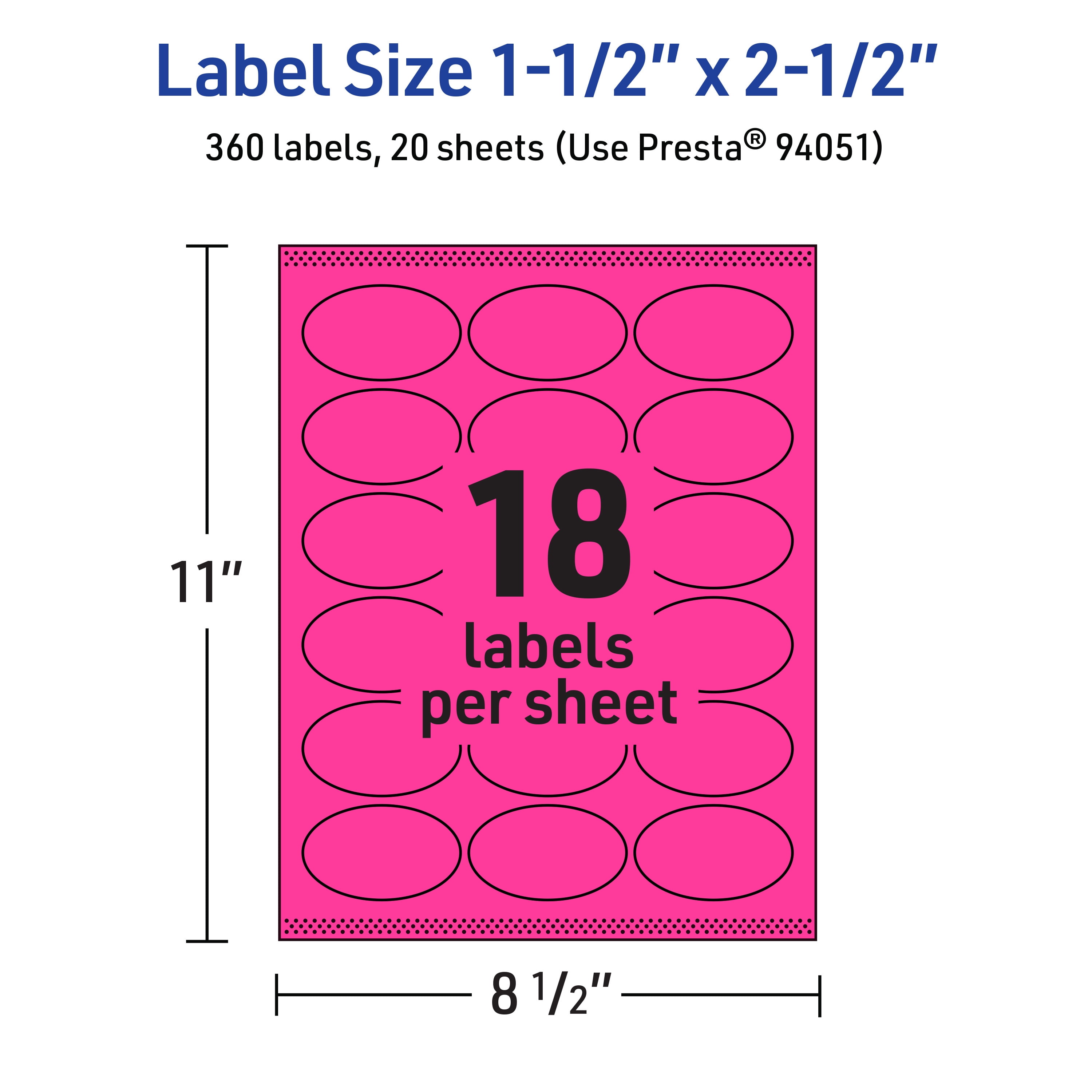 Avery Printable Oval Labels, Neon Magenta, 1.5" x 2.5", 360ct