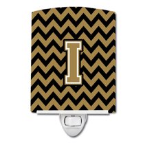 Caroline's Treasures CJ1050-ICNL Letter I Chevron Black and Gold Ceramic Night Light, 6x4x3", multicolor
