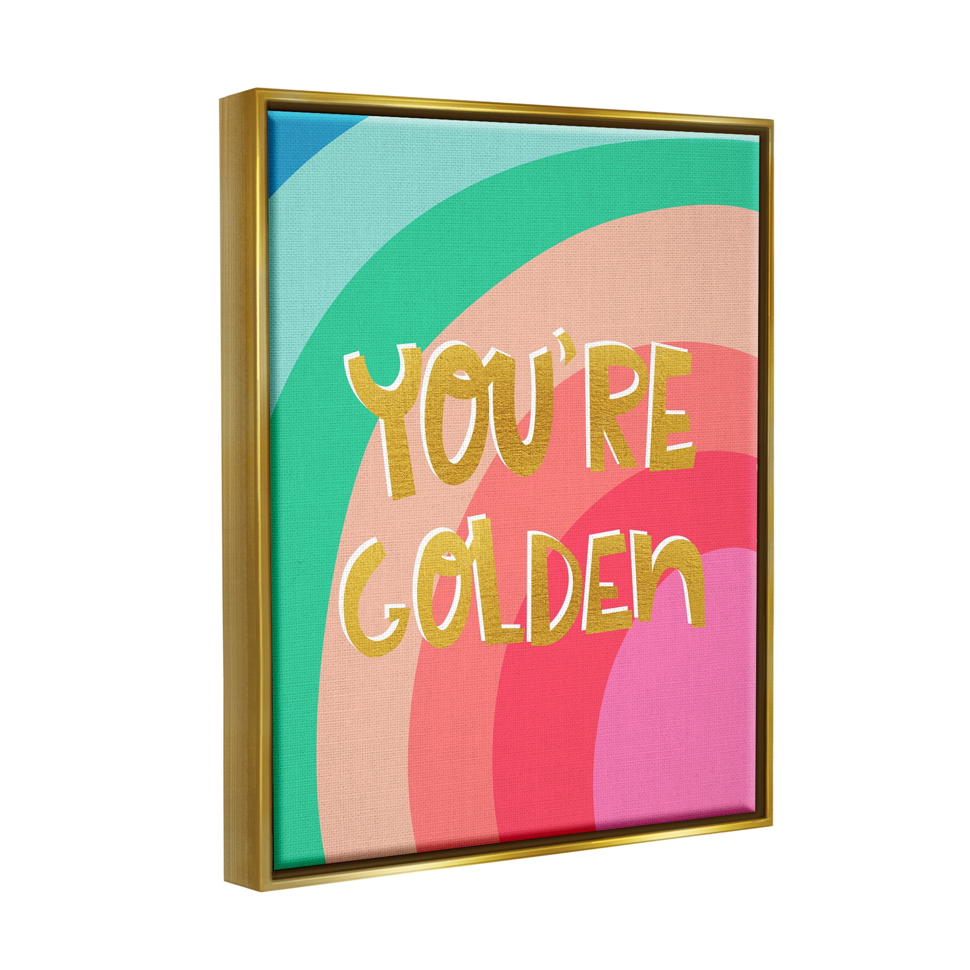Stupell Industries You're Golden Patterned Inspirational Painting Gold Floater Framed Art Print Wall Art, 17 x 21