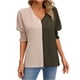 thumbnail image 2 of Fiudx Ofertas Relámpago Top de Bloques de Color con Cuello En V, Informal, Suelto, con Mangas Anudadas para Mujer, 2 of 4