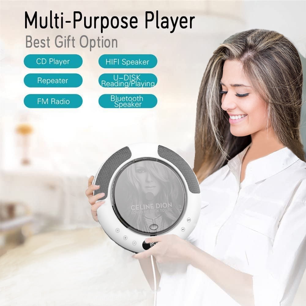 Portable CD Player with Bluetooth, FM Radio, Wall Mounted and Desk Stand CD Music Player Home Audio Boombox with Remote Control, Built-in HiFi Speakers, Support CD, USB, AUX Input/Output