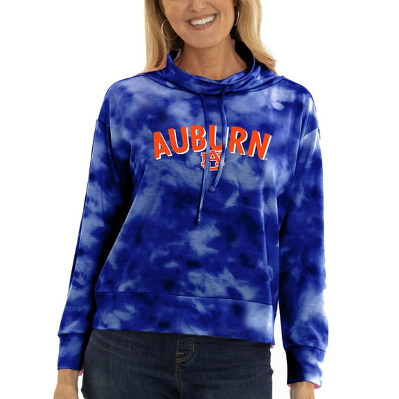 Women's  Blue Auburn Tigers Maddie Tie-Dye Tri-Blend Pullover Hoodie