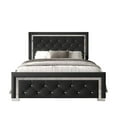 thumbnail image 3 of Home Design Toccoa Full Upholstered Panel Bed Frame with Diamond Button-Tufted Headboard and Silver Metal Accents, Black, Easy Assembly, 3 of 10