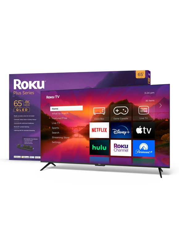 Roku 65 Plus Series 4K Dolby Vision HDR10+ QLED Smart Roku TV with Roku Voice Remote Pro, Striking 4K Resolution, Automatic Brightness, Dolby Vision and HDR10+