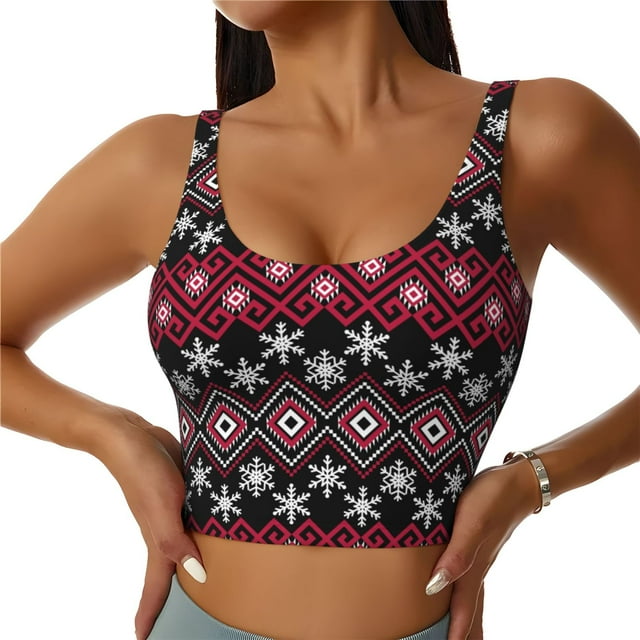 Balery red Minimalist Snowflake Sujetadores deportivos con espalda cruzada para mujer, acolchados, sin costuras, de alto impacto, ideales para yoga, gimnasio, entrenamiento y fitness.-XX-Large