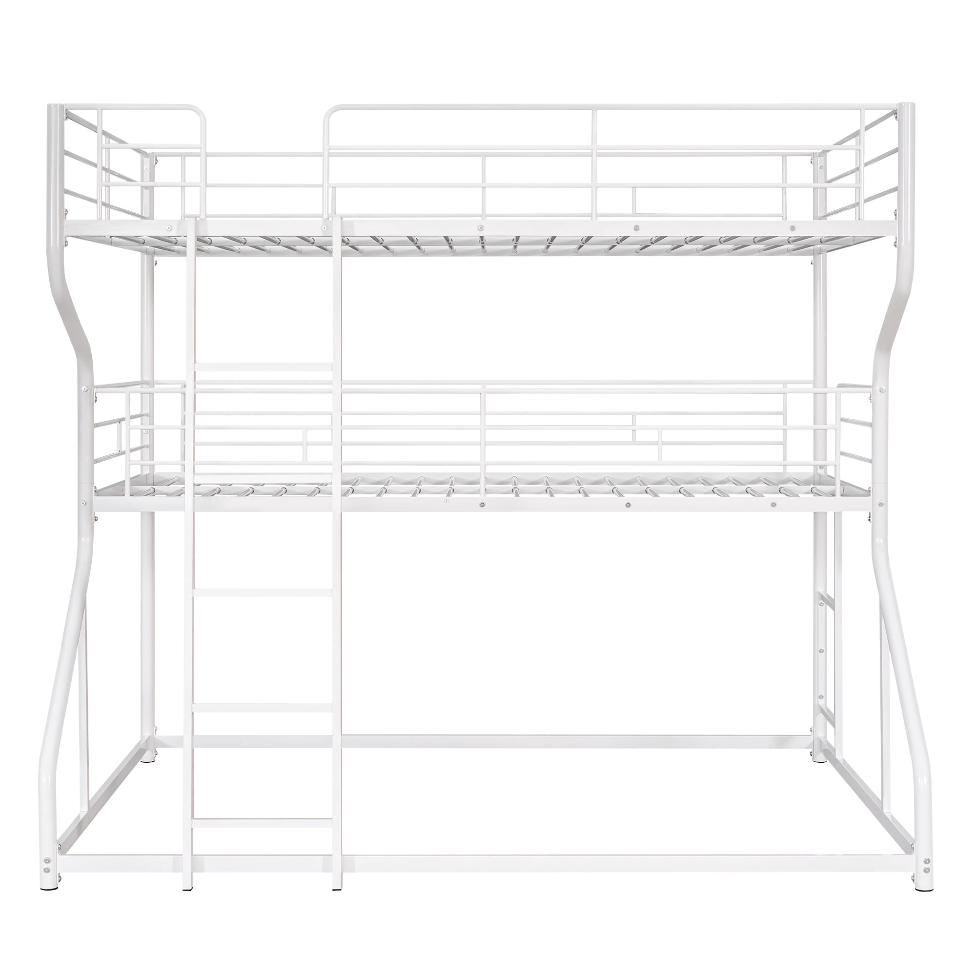 PORKISS Full XL over Twin XL over Queen Triple Bunk Bed, Metal Bunk Bed with Long and Short Ladder for Kids Teens Adults, No Box Spring Needed, White