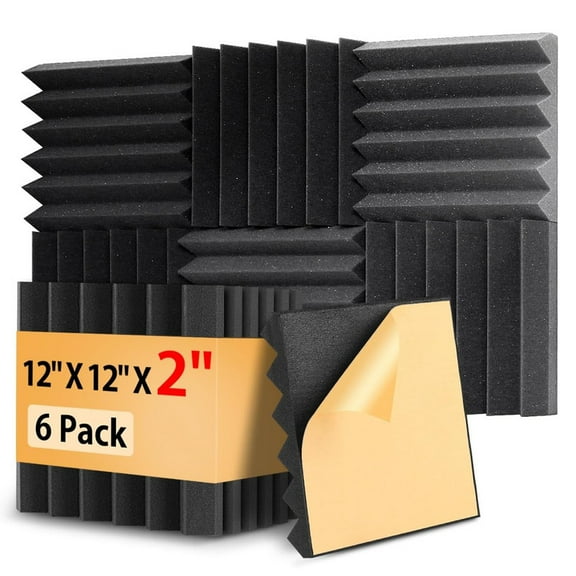 6 Pack Acoustic Wall Panels with Self-Adhesive 12" X 12" X 2" Wedges Sound Proof Foam Panels for Walls High Density Soundproof Wall Panels for Studio and Home