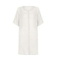 thumbnail image 2 of Womens Plus Size Linen Dress Beach Cover Up Button Down Shirt Mini Dresses Loose Bathing Suit Swimwear Coverups (M, White), 2 of 7