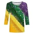 thumbnail image 4 of Cavosen Carnival Dressy Tops for Women 3/4 Sleeves Mardi Gras Color Block Striped Tops Crewneck Party Holiday Shirts Loose Stylish Festival Blouse Party Funny Tees Vacation 2XL, 4 of 5