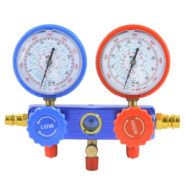 Herramienta de diagnóstico de refrigeración y aire acondicionado A/C, manómetros de colector dobles, juego de válvulas R22 R134a