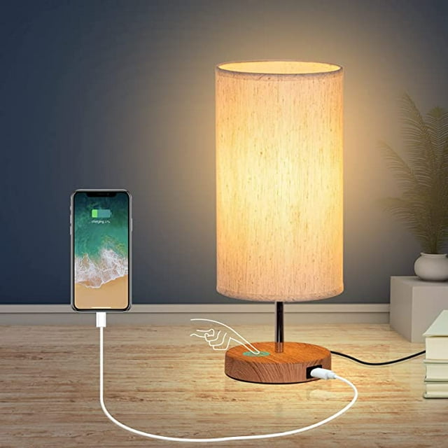Pantalla de lámpara de noche con puerto de carga USB, control táctil con 3 temperaturas de color, lámpara de escritorio minimalista totalmente regulable, bombilla E27 para lectura, sala de estar, ofic