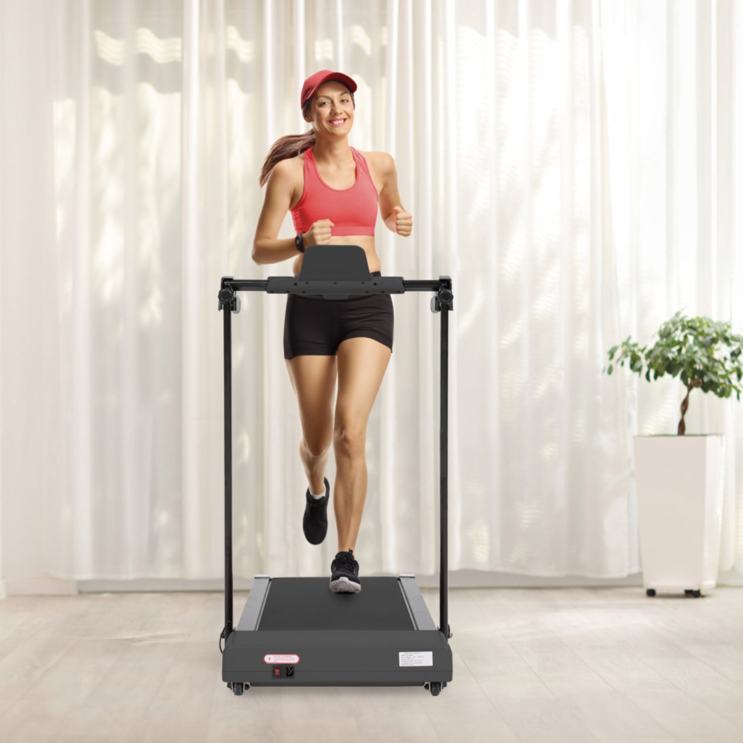 Home Treadmill for Walking & Running, Up to 7.5 MPH, LED Display, Portable Treadmill with Wheels, Compact Design