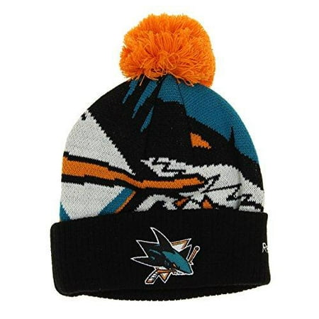 - Reebok NHL Youth San Jose Sharks Cuffed Pom Knit Hat, One size