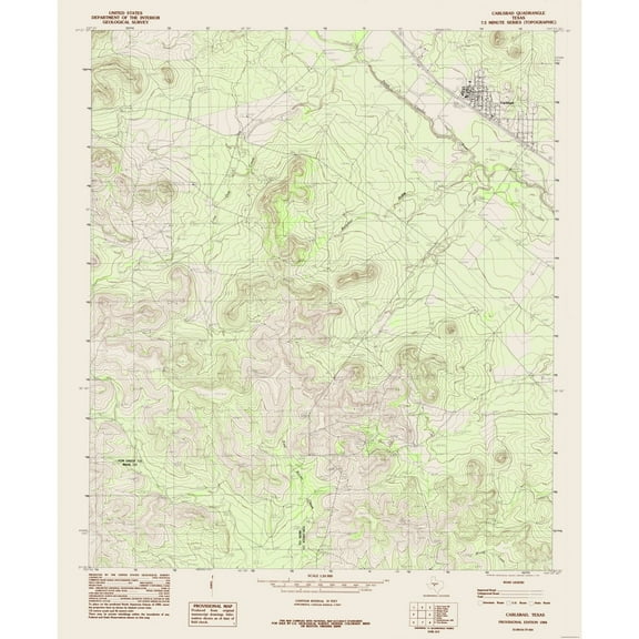 Topographical Map - Carlsbad Texas Quad - USGS 1984 - 23 x 28.03 - Vintage Wall Art