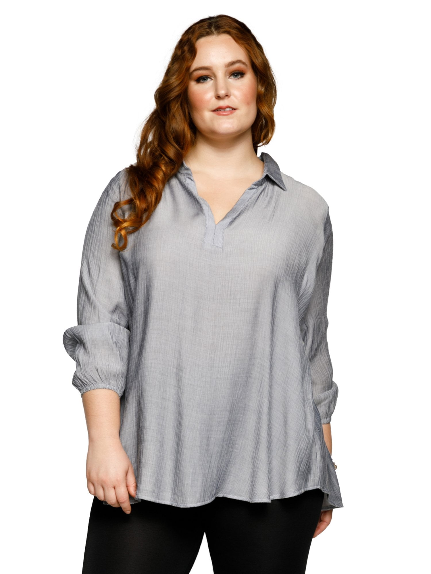 Women's Plus Size Stylish 3/4 Sleeve Collar Polo Shirt Top - Walmart.com