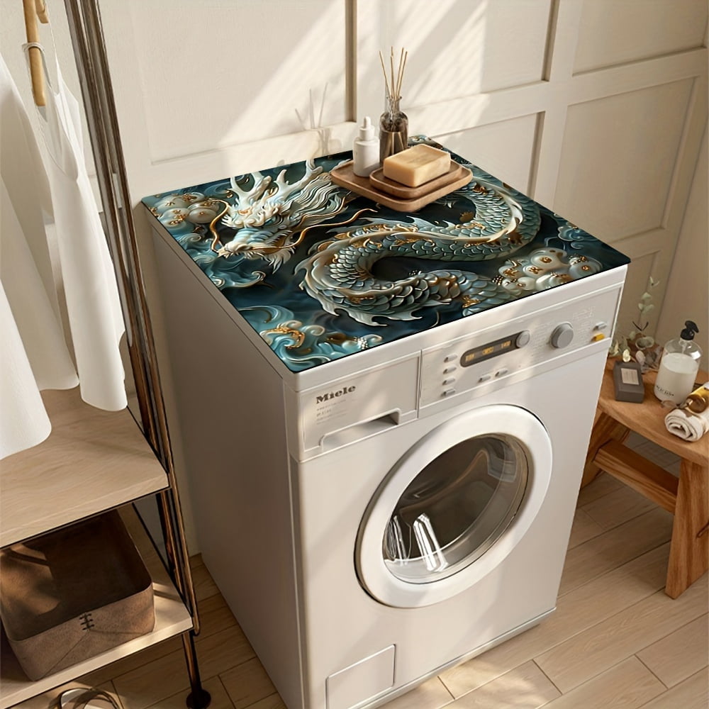 1pc, Dish Drying Pad, Dragon Pattern Washing Machine Dust Cover Pad, Washstand Drain Mat, Soft Faucet Absorbent Mat, Washstand Cup Mat, Kitchen Accessories, Bathroom Accessories