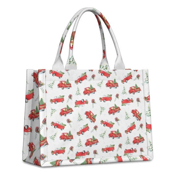 Large Capacity Tote Bag,Red Christmas Truck Pattern Handbag Fashion Luxury Tote Bag,15.7"x13"x 5.1" Inches,Laptop Compatible