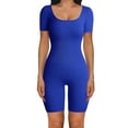 thumbnail image 1 of xiaxaixu Femmes Combinaison Courte, Manches Courtes Col Rond Côtelé Solide Slim Fit Playsuit pour la Rue Quotidienne, 1 of 8