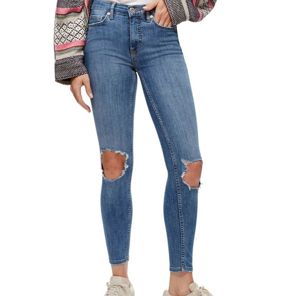 Free People Womens Busted Knee Skinny Fit Jeans, Blue, 27