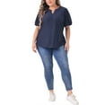 thumbnail image 2 of Agnes Orinda Women's Plus Size Tops Hollow Casual V Neck Short Sleeves Summer Blouse Shirts 4X Navy Blue, 2 of 6