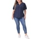 thumbnail image 2 of Blusas de verano de mujer plus size Agnes Orinda, con escote en V, mangas cortas, huecas, talla 1X, color azul marino, 2 of 6