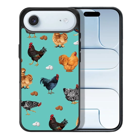 WIRESTER Shockproof Soft Rubber Cover Case for Apple iPhone 17 Air 6.6" 2025, Barnyard Chicken Roosters Teal Background