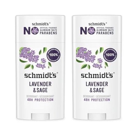 Schmidt's Aluminum-Free Vegan Deodorant Lavender Sage with 24 Hour Odor Protection, 2 Count for Women and Men, Natural Ingredients, Cruelty-Free, 2.65 oz
