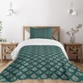 thumbnail image 3 of Ambesonne Damask Quilted Bedspread Set 2 Pcs, French Rococo Motifs, Twin Size, Dark Teal Eggshell, 3 of 6