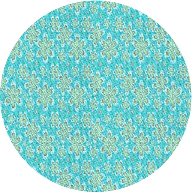 Ahgly Company Machine Washable Indoor Round Transitional Jellyfish Green Area Rugs, 5' Round