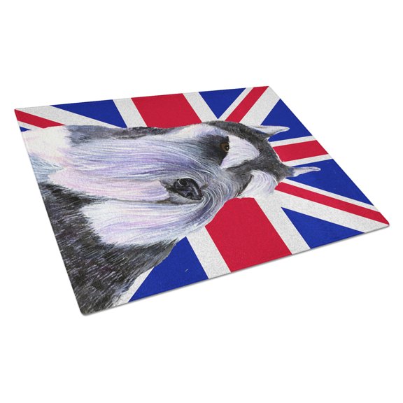 Caroline's Treasures Schnauzer with English Union Jack British Flag Glass Cutting Board Large Size