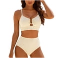 thumbnail image 6 of RYRJJ Womens 2 Piece Bikini Sets U-Wire Cutout Crisscross Tie Back Swimsuit High Waisted Summer Beach Swim Bathing Suits(Khaki,XXL), 6 of 9