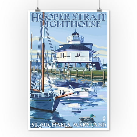 Maryland Lighthouses - St. Michaels, Maryland - Hooper Strait Lighthouse - Lantern Press Artwork (9x12 Art Print, Wall Decor Travel Poster)