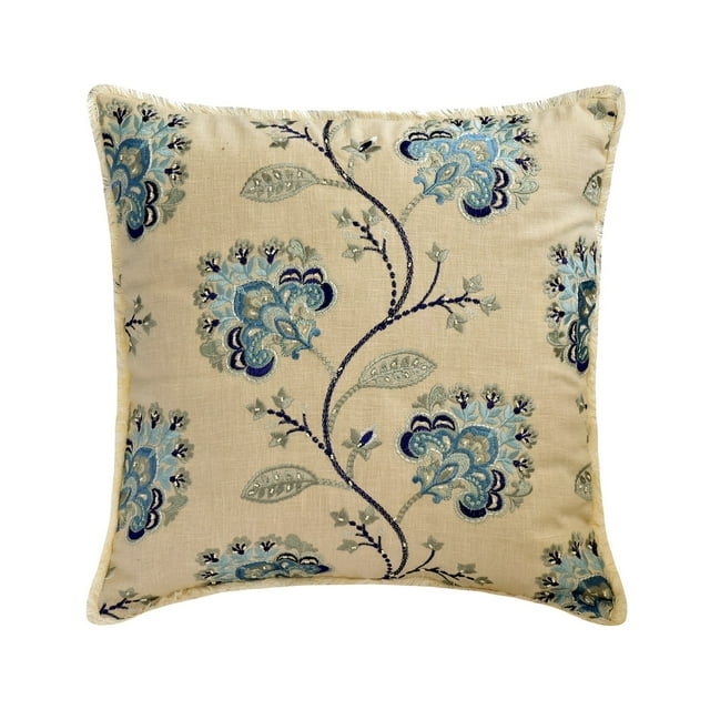 Toss Pillow Cover, Blue 18"x18" (45x45 cm) Throw Pillows, Linen Floral