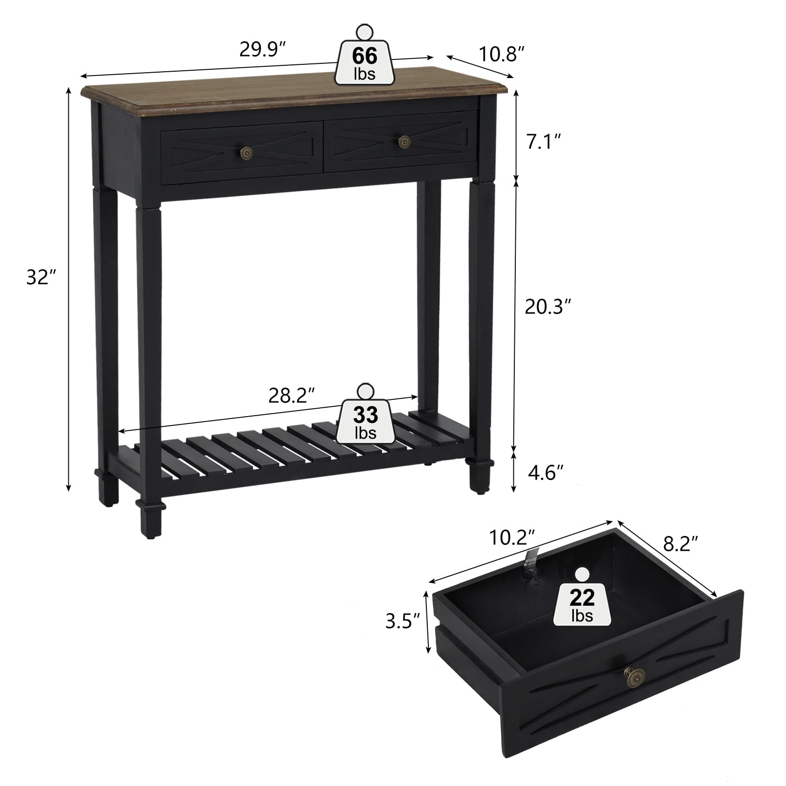 Kinbor Narrow Console Sofa Table Entryway Hallway Decoration, Modern Nightstand Side Table Accent Furniture with Drawers Shelf, Black