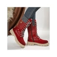 thumbnail image 5 of Frontwalk Women Riding Boot Side Zipper Mid-Calf Boots Lace Up Winter Shoes Work Lug Sole Womens Casual Red 6, 5 of 6