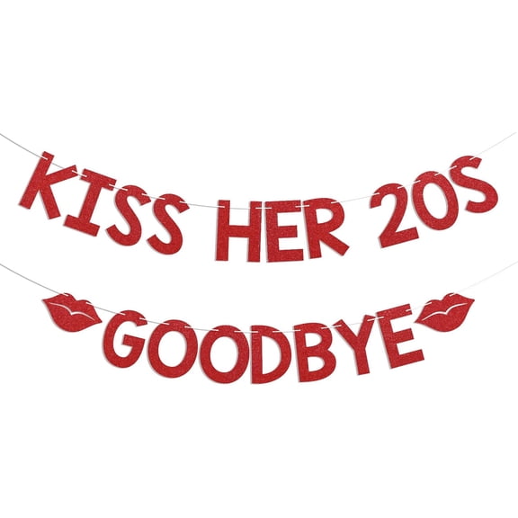 Kiss Her 20s Goodbye Banner - Talk Thirty to Me, Girl's 30th Bday Decor, Cheers to 30 Years, Funny 30th Birthday Party Decorations Red Glitter