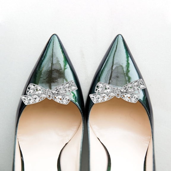 Clispeed 1 Pair Bowknot Shoe Charms Elegant Design Rhinestones for Formal Events Women