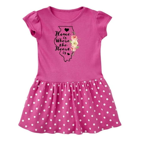

Inktastic Illinois Home is Where the Heart is with Watercolor Floral Gift Toddler Girl Dress