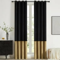 Black Gold Color Block Window Curtains Panels 84 inches Long Velvet Farmhouse Drapes for Bedroom Living Room Darkening Treatment with Grommet Set of Black Gold