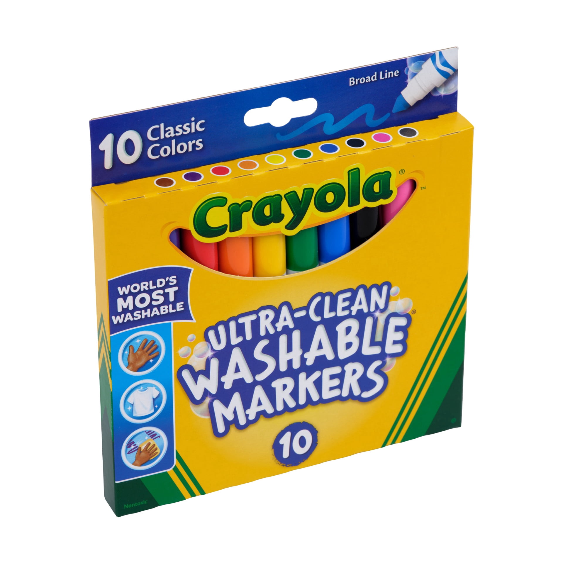 Crayola Ultra-Clean Washable Broad Line Markers, 10 Ct, Back to School Supplies, Classroom Essentials for Teachers, Gift, 3+