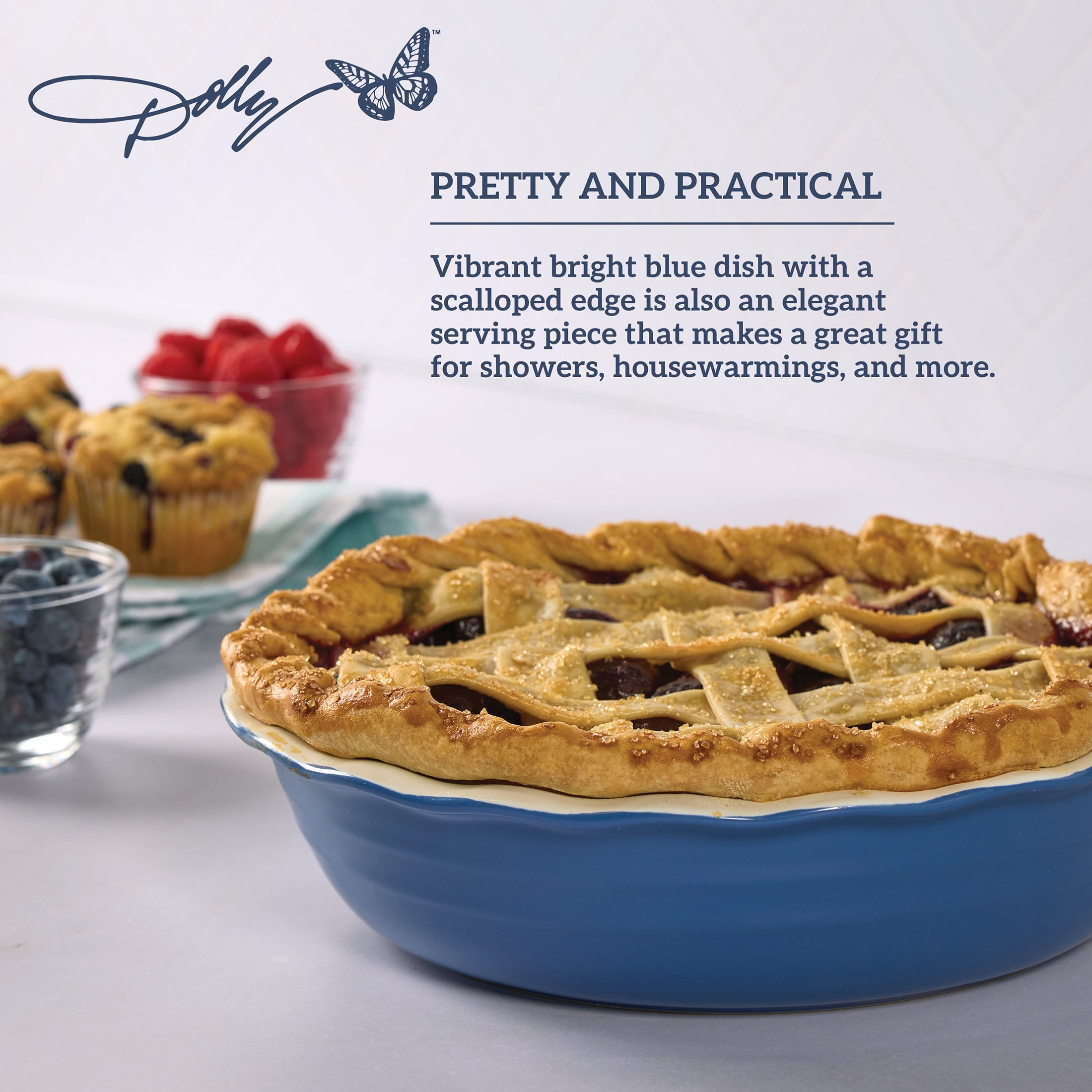 Dolly Parton 10 in Ceramic Pie Dish, Blue