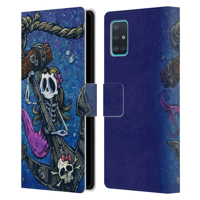 Head Case Designs Officially Licensed David Lozeau Colourful Grunge Mermaid Anchor Leather Book Wallet Case Cover Compatible with Samsung Galaxy A51 (2019)