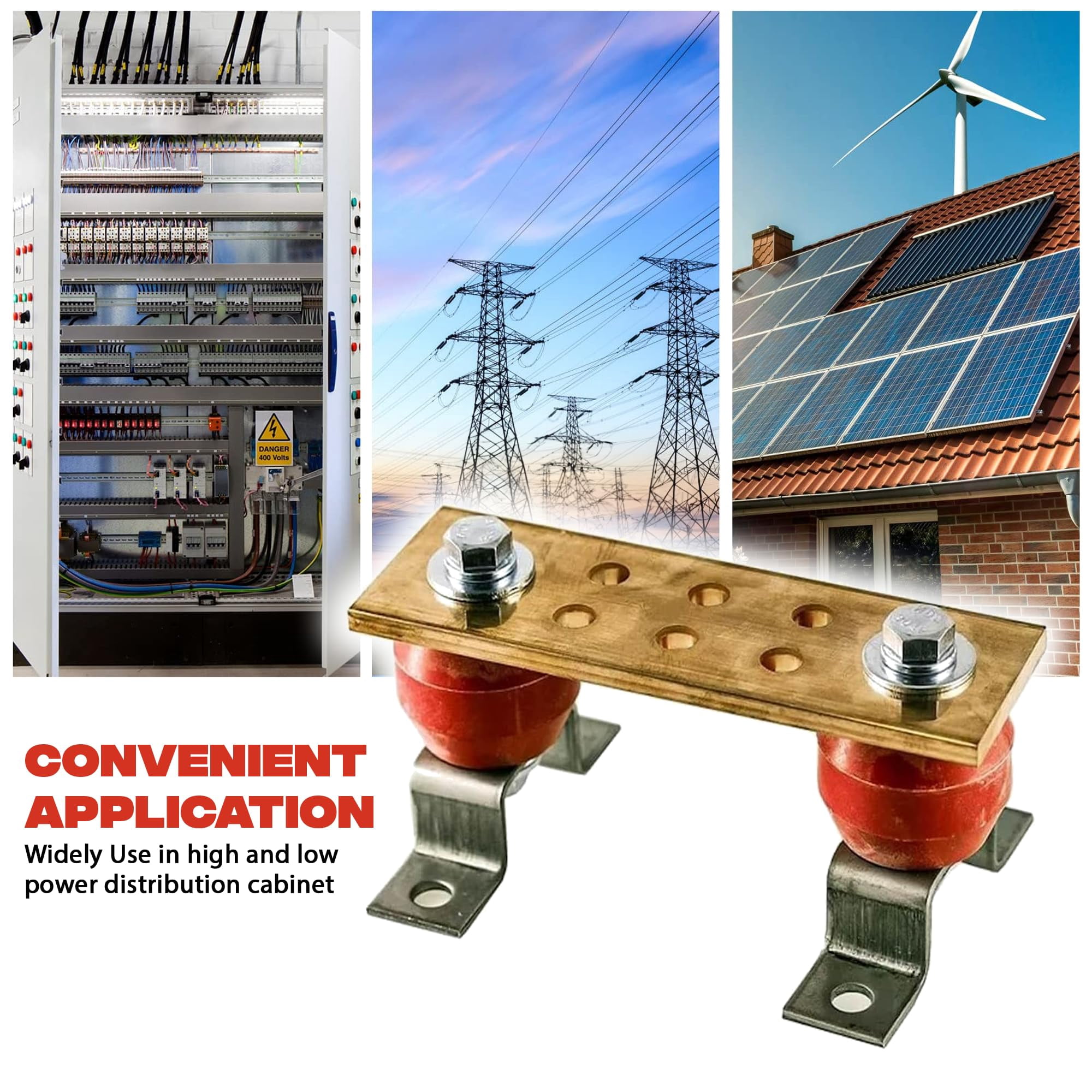 DMNI Copper Bus Bar - 6" Ground Bar - Grounding Terminal  - Copper Ground Bus 2.5kV Insulators