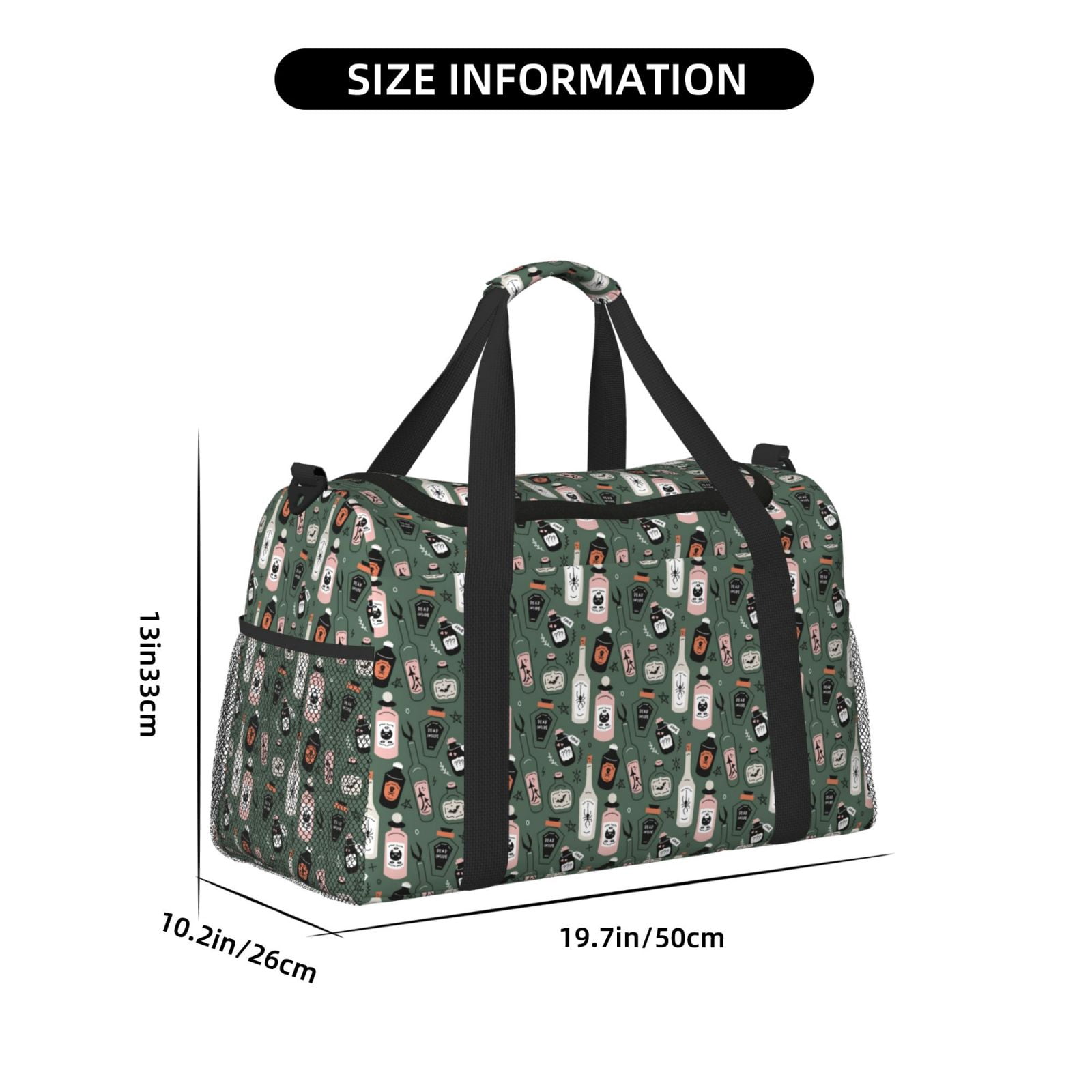 Fuzoiu Halloween Potions Print Travel Duffle Bag,Carry On Tote Bags,Duffel Bag,Sport Gym Bag, Hospital Bag for Labor and Delivery, Overnight Bag,Luggage Bag