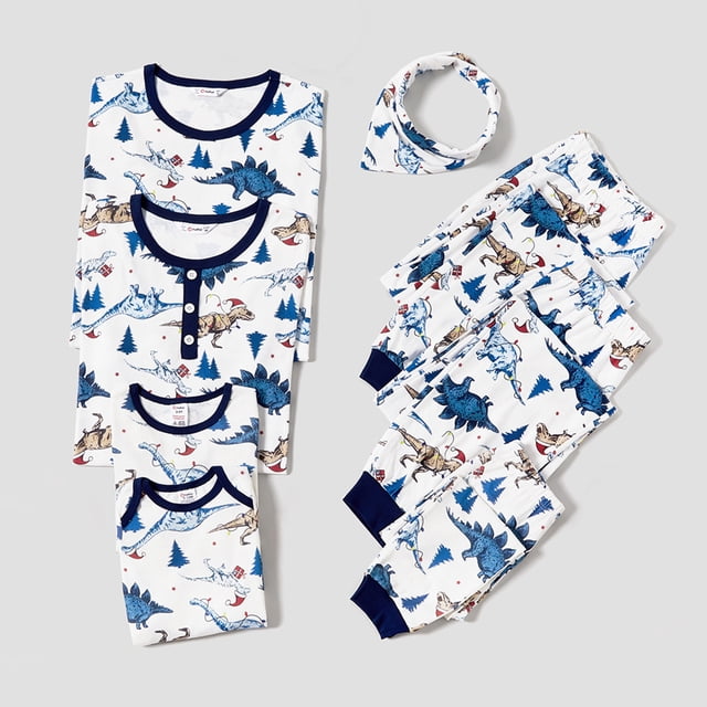 Conjuntos de pijamas con estampado de dinosaurios lindos a juego para toda la familia de Navidad (resistentes al fuego)