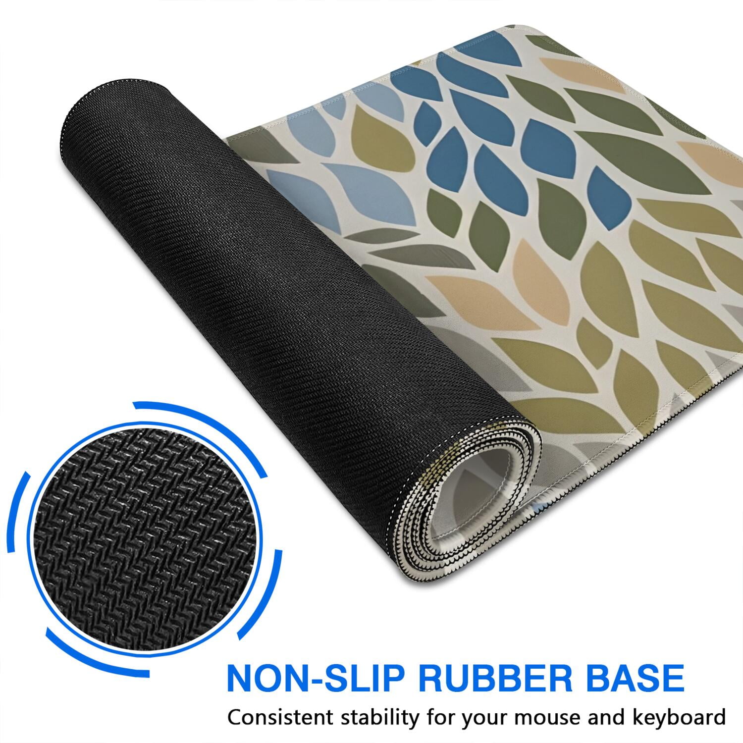 Long Mouse Pads for Desk,Blue Leaf and Vine Pattern Desk Mats on Top Of Desks, Desk Mouse Pad Extra Large with 3mm Non-Slip Base and Stitched Edge for Gaming,Office,Work,Home 47.3"x23.6"