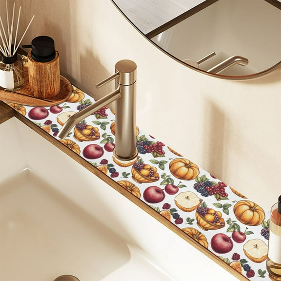 2 Pack Apple Berry Pumpkin Faucet Mat for Kitchen Sink 30'' Sink Splash Guard Mat Super Absorbent Fast Drying Drain Pad